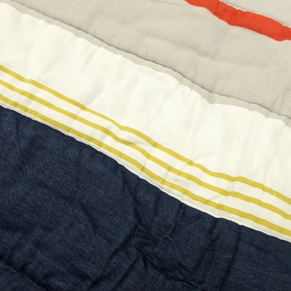 Pottery‎ Barn Teen Wyatt Stripe Comforter Full Queen F/Q blue orange yellow